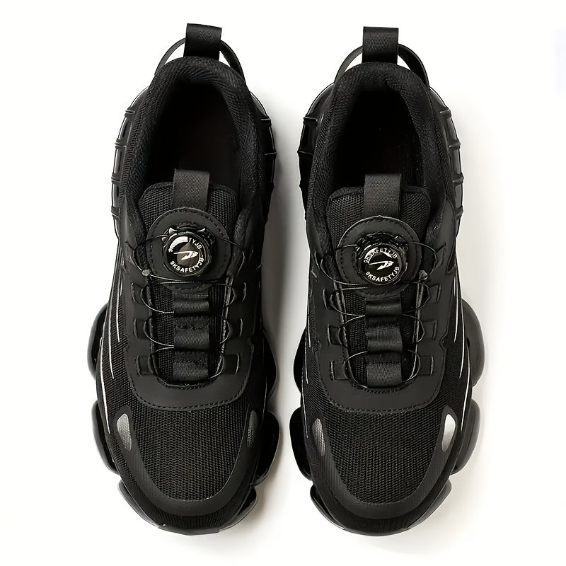 Chaussures de travail respirantes pour hommes – Chaussures de sécurité durables avec bandes réfléchissantes, semelle légère et amortissante pour l'industrie, la construction et un usage quotidien, disponibles en noir et gris, tailles US 6 à 11