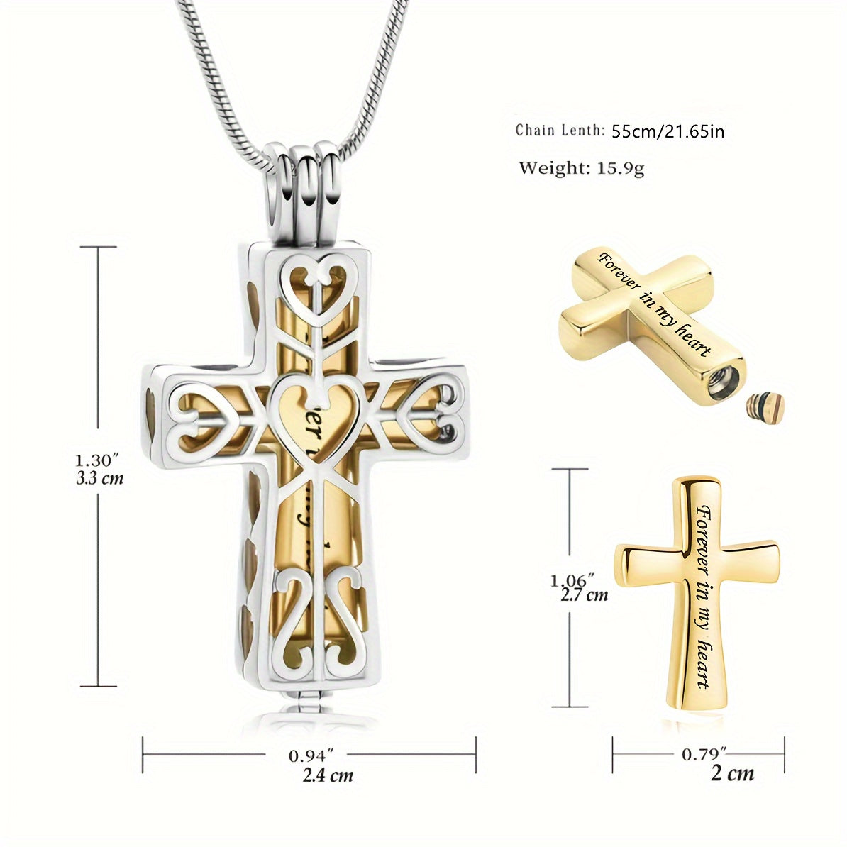 Collier urne funéraire en forme de croix pour cendres - Pendentif commémoratif en acier inoxydable, bijou cinéraire souvenir pour cendres humaines ou d'animaux, cadeau de condoléances pour la perte d'un être cher, père, mère ou animal de compagnie