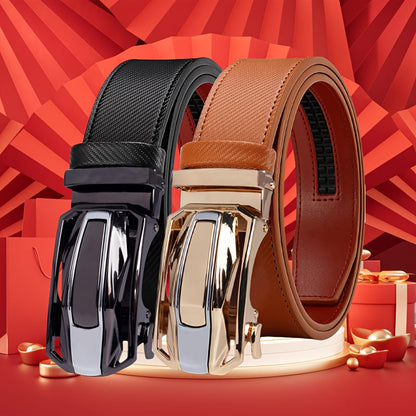 Lot de 2 ceintures à cliquet en cuir pour homme – Boucle coulissante réglable, largeur 3,5 cm, tailles 66 à 137 cm, 3 combinaisons de couleurs, ceinture habillée et tendance, cadeau idéal pour Noël et la fête des Pères