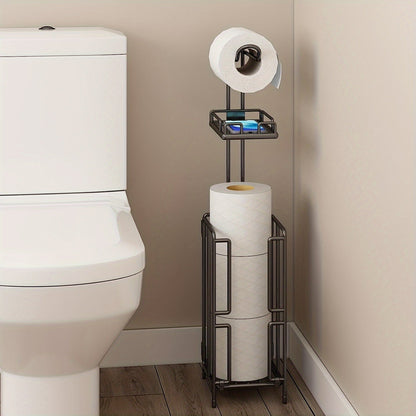 Porte-papier toilette sur pied – Support en métal avec rangement pour 3 rouleaux de réserve, distributeur moderne pour salle de bain, sans perçage, cadeau de pendaison de crémaillère et de Noël