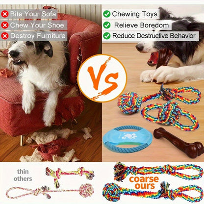 Lot de 6 jouets à mâcher indestructibles pour chien - Jouets de traction robustes pour chiens de taille moyenne, grande et géante, ensemble de jouets de dentition pour mâcheurs agressifs, laisse arc-en-ciel incluse