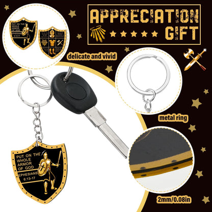 Lot de 36 porte-clés « Armure de Dieu » – Cadeaux religieux de Noël pour hommes, chevalier militaire, acrylique et alliage de zinc, cadeaux d'invités pour église