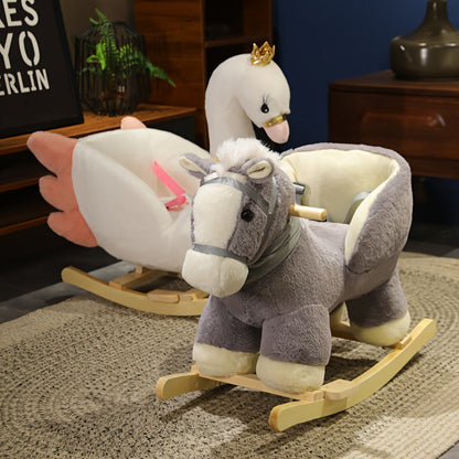 Cheval à bascule pour nourrissons et tout-petits - Jouet à chevaucher pour l'intérieur et l'extérieur, design en peluche gris, sûr pour les bébés et les jeunes enfants, cadeau d'anniversaire et de fête