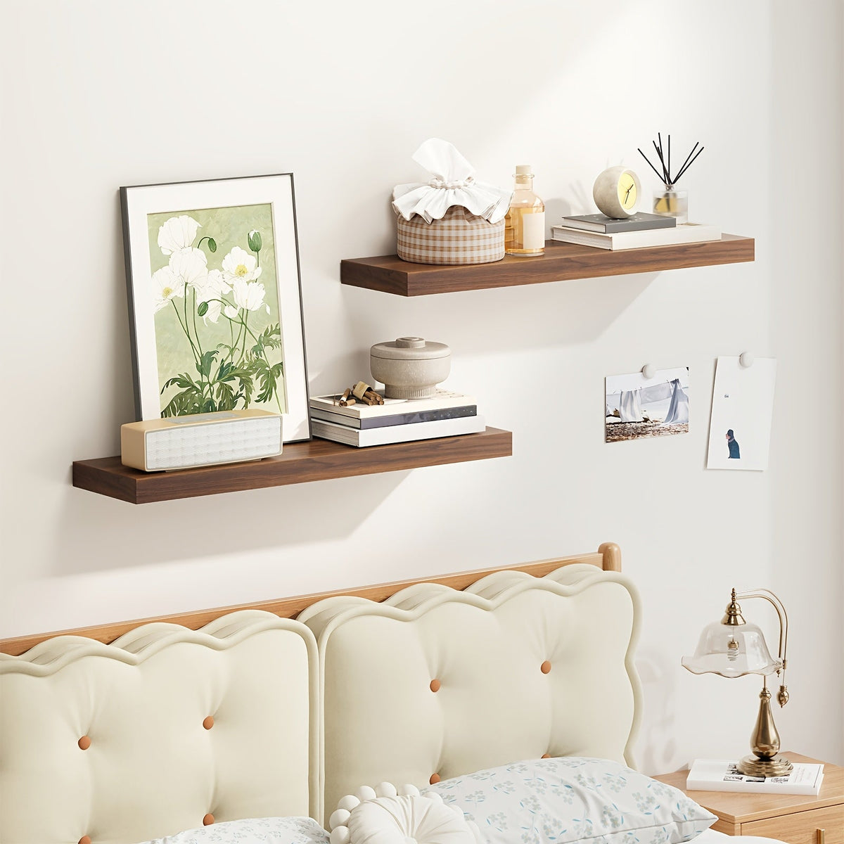 Étagères murales flottantes en bois, lot de 2/4/6, 15,7, 19,7, 22 pouces, étagères murales pour salon, cuisine, salle de bain, chambre, supportant 13,6 kg, noyer, marron, blanc, noir, gris, décoration et rangement maison
