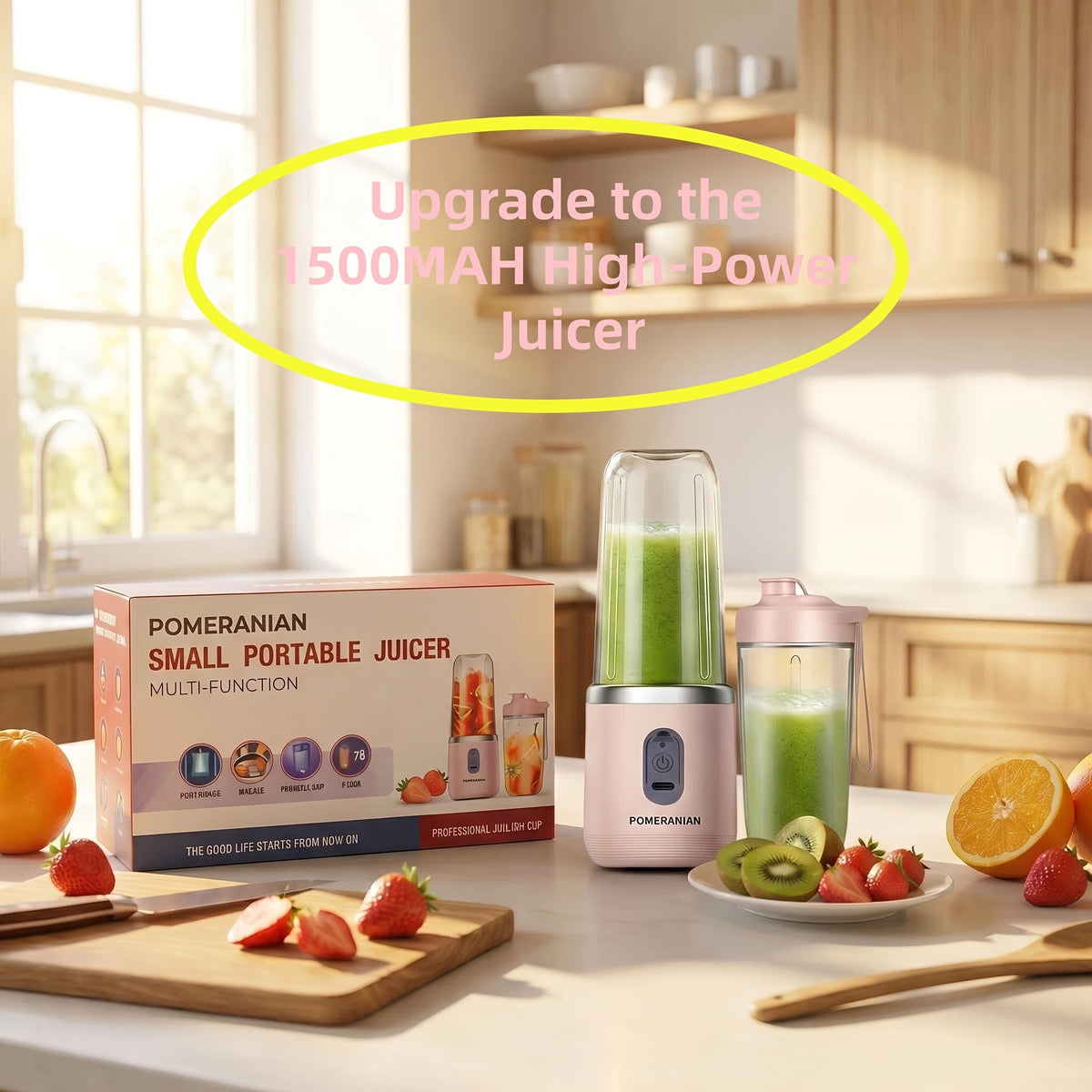 Mixeur personnel portable rechargeable par USB 1500 mAh – Blender à smoothies pour fruits et légumes en ABS de qualité alimentaire avec double tasse, mini mixeur multifonction pour la maison, les voyages et la salle de sport, coffret cadeau inclus