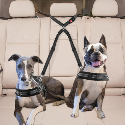 Double ceinture de sécurité pour 2 chiens, attache appuie-tête anti-enchevêtrement, laisse élastique réglable pour la sécurité des chiens de petite, moyenne et grande taille en voiture