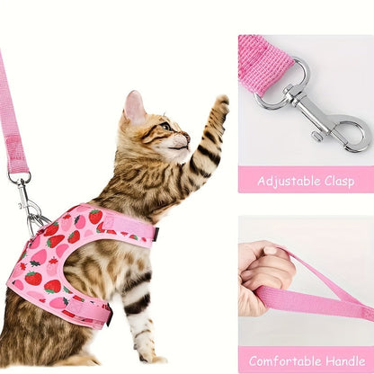 Escape-Proof Cat Harness & Leash Set 2-Piece – Soft Adjustable Breathable Vest with 5ft Leash for Indoor & Outdoor Walking Hiking, XS S M Sizes, Pink Peach Blue Orange – Cat Walking Gear Gift
