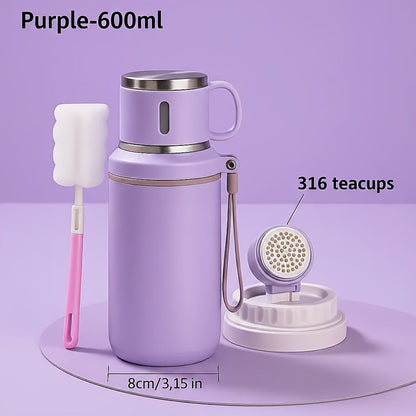 Gobelet isotherme en acier inoxydable de 600 ml, double paroi sous vide, couvercle étanche avec poignée, brosse de nettoyage incluse, pour boissons chaudes et froides, voyage, bureau, salle de sport, bouteille d'eau extérieure, 20 oz