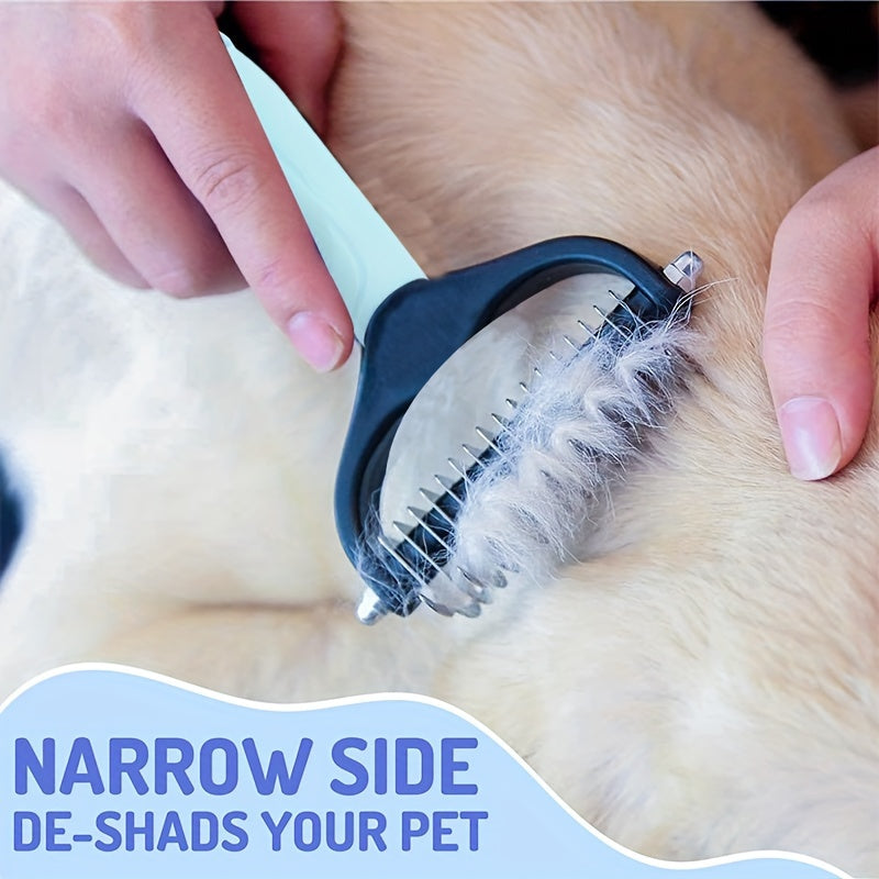 Peigne de démêlage pour animaux, lot de 2, râteau à sous-poil double face pour chiens et chats – Brosse de mue en acier inoxydable pour éliminer les nœuds, les enchevêtrements et les poils morts, pour grandes et petites tailles