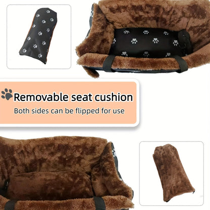 Nid pour console d'accoudoir de voiture pour animaux – Siège-lit portable pour petit chien et chat, nid pour console centrale avec motif d'empreintes de pattes, compagnon de voyage confortable pour petits animaux, empreintes noires et grises