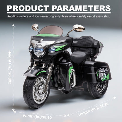 Moto électrique pour enfants 12V à 2 places avec 3 roues, Bluetooth, USB, lumières LED et coffre de rangement, sûre et durable, pour garçons et filles de 3 à 8 ans, cadeau d'anniversaire et de Noël, noir, blanc, rouge
