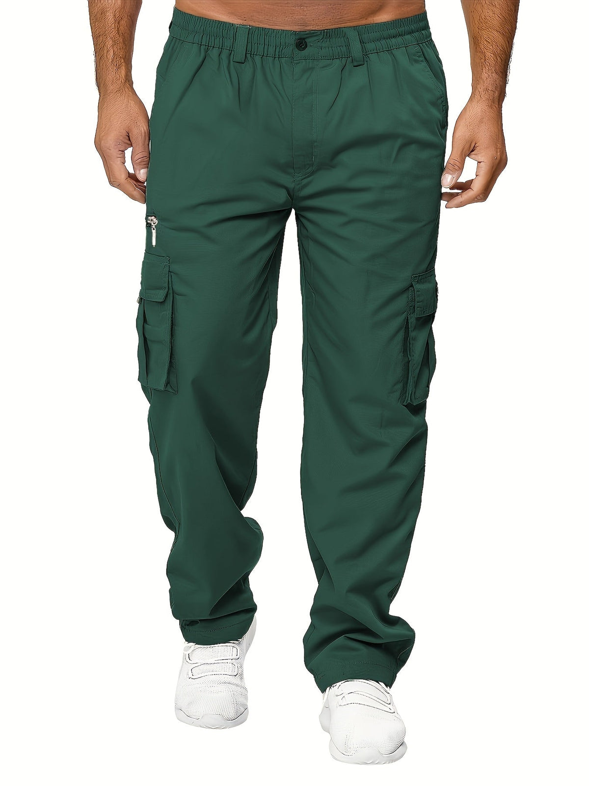 Lot de 3 pantalons cargo pour homme, coupe droite multipoches – Pantalon de randonnée en polyester tissé uni pour le printemps et l'automne, tailles S à XXXL, 9 combinaisons de couleurs