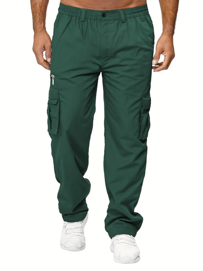 Lot de 3 pantalons cargo pour homme, coupe droite multipoches – Pantalon de randonnée en polyester tissé uni pour le printemps et l'automne, tailles S à XXXL, 9 combinaisons de couleurs