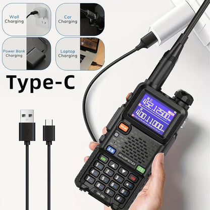 BAOFENG GM-5RH Radio GMRS longue portée 10W, lot de 2 - Talkie-walkie portable avec météo NOAA, chargement USB-C, 999 canaux, batterie 2500mAh, antennes 771 et 805S pour la chasse, le camping et l'escalade