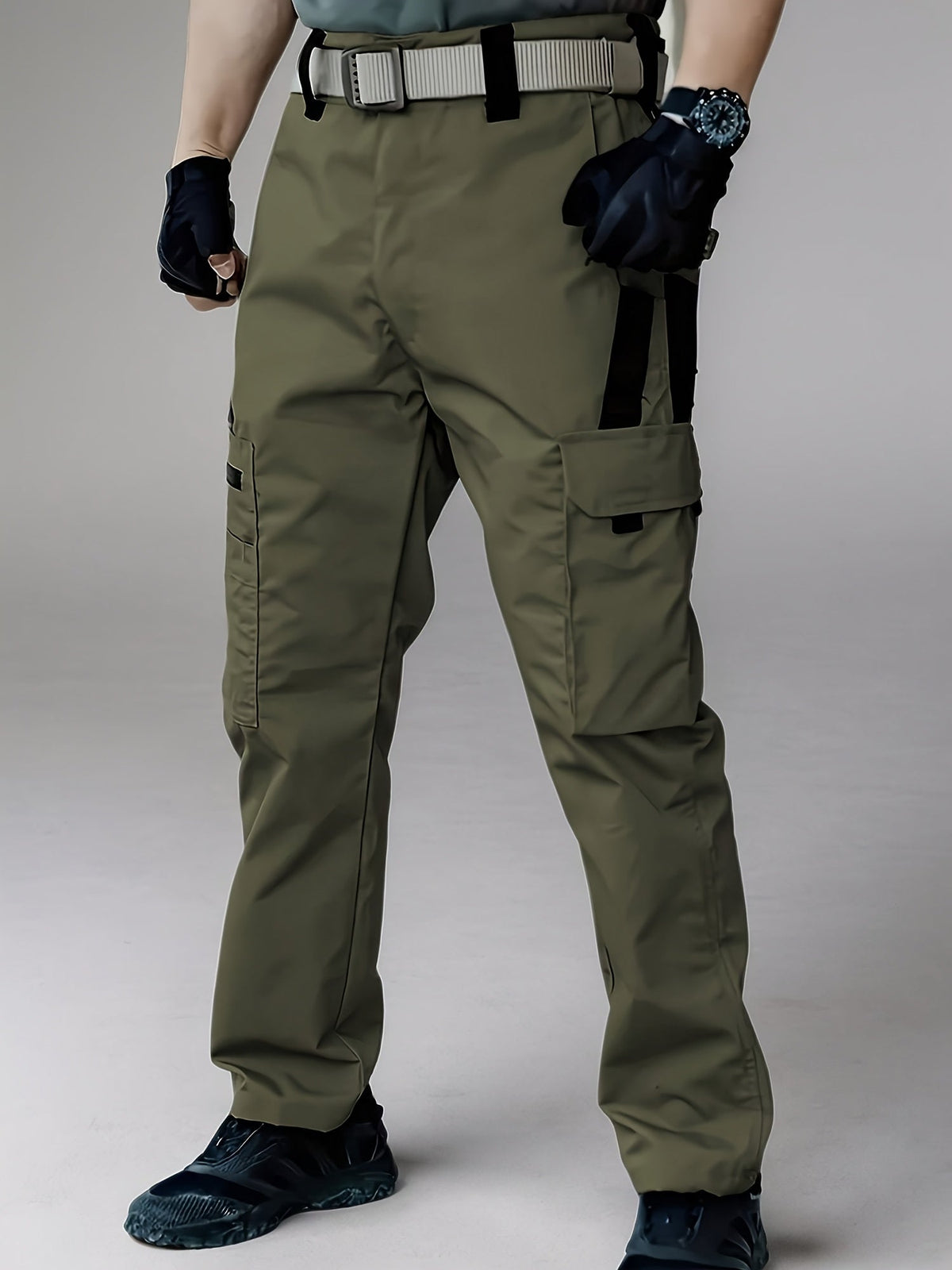 Pantalon cargo tactique léger à séchage rapide pour homme – Pantalon de randonnée respirant multi-poches avec ceinture, coupe décontractée pour travail en extérieur, toutes saisons, résistant à l'usure – M à XXXL, Noir / Gris / Kaki
