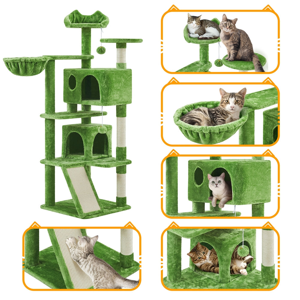 Arbre à chat multiniveaux de 145 cm avec 2 niches – poteaux à griffer en sisal, balle suspendue, plateforme ronde et échelle pour chatons et petits chats d'intérieur, 6 couleurs, cadeau de Noël pour les amoureux des chats