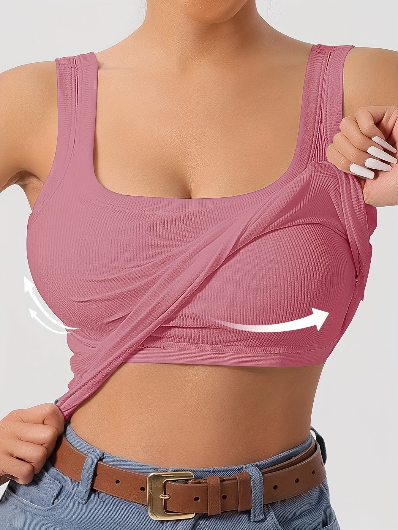 Women's Scoop Neck Tank Top Removable Chest Padding Slim Fit Casual Summer Sleeveless Top 8 Colors XS-XL
