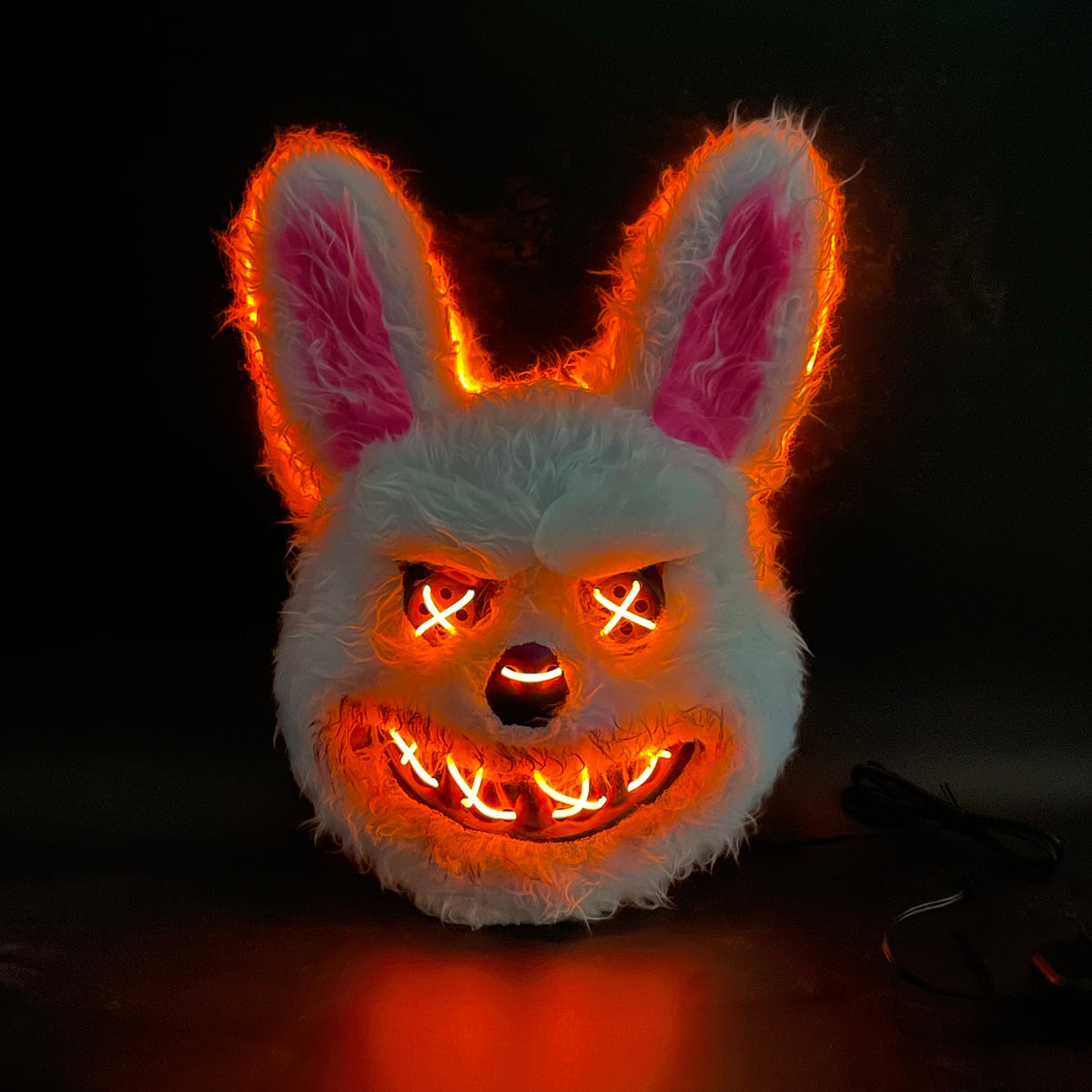 Masques d'horreur LED lumineux avec yeux éclairés – Masque de costume d'Halloween lapin sanglant et ours pour adultes et adolescents | Masque effrayant pour fêtes d'Halloween, maisons hantées et cosplay | 2 piles AA requises