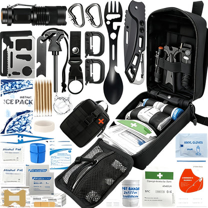 Kit de survie de 242 pièces – Équipement d'urgence en plein air avec allume-feu et trousse de premiers secours pour le camping, la randonnée, les voyages, la voiture et l'école, cadeau pour hommes et femmes, couleurs multiples