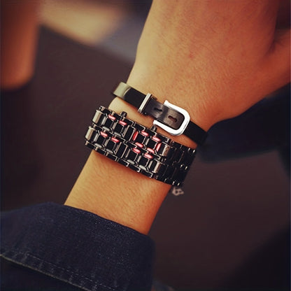 Lava LED Digital Watch for Men Women Teens – Cool Stainless Steel Couple Wristwatch, Blue & Red LED Light, Outdoor Casual Style, 3 Colors, Gift for Students