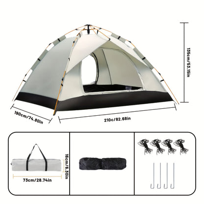 Tente de camping automatique pop-up, abri extérieur portable avec 2 portes et fenêtres – Tente de randonnée légère à montage instantané pour la plage, la randonnée, le camping-car, les voyages, auvent pare-soleil, gris nuage