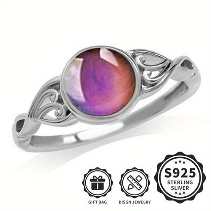 Bague d'humeur en argent sterling 925 avec changement de couleur thermosensible et incrustation d'opale – Bague unisexe créative pour hommes et femmes, légère (3,2 g), idéale pour le quotidien et les fêtes, tailles 6 à 9