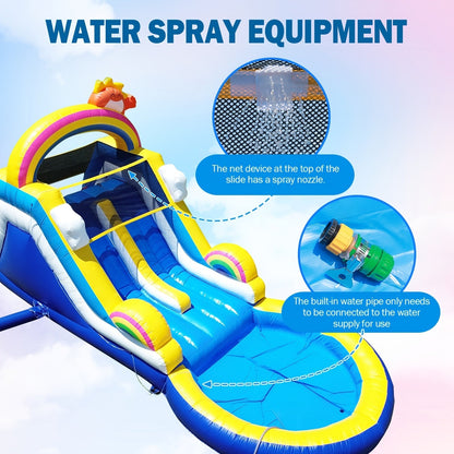 Toboggan aquatique gonflable de 24,5 pi avec soufflerie, toboggan aquatique d'extérieur en PVC de qualité commerciale 24,5x11x12 pi pour enfants et adultes, toboggan pour fête de piscine estivale dans le jardin - robuste, installation facile
