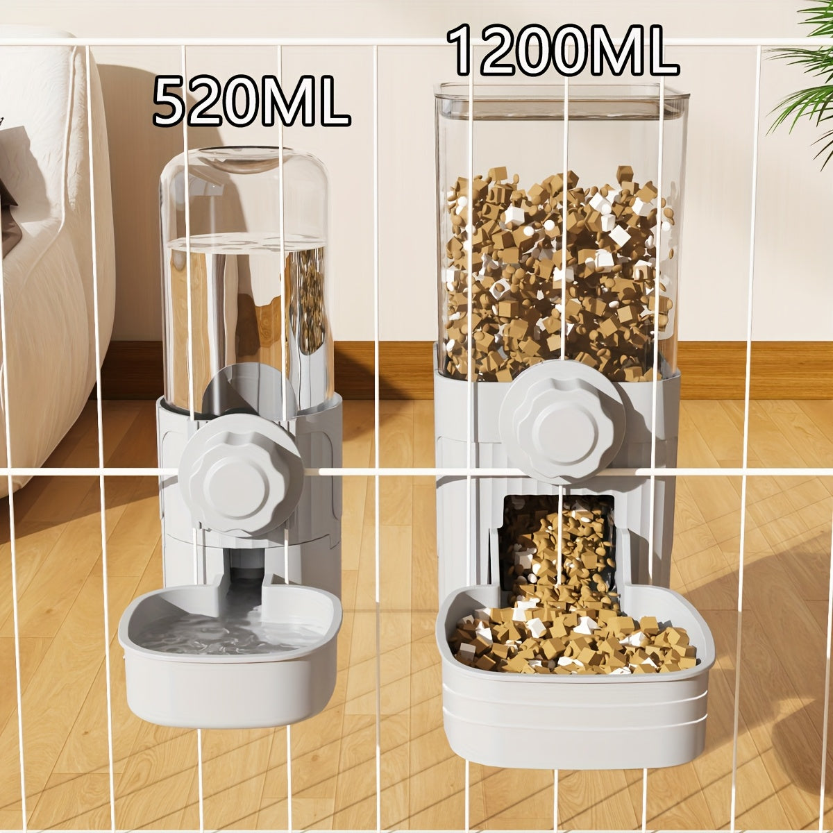 Distributeur automatique de nourriture et d'eau par gravité à suspendre pour lapins, chats, chiens et cochons d'Inde, ensemble abreuvoir et mangeoire, 1,2 L / 0,5 L