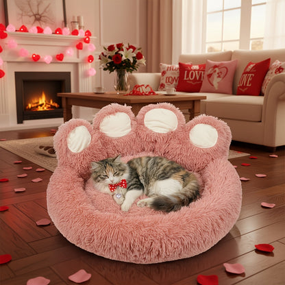 Lit pour chien et chat en forme de patte d'ours – Coussin rond apaisant, chaud et doux en peluche pour animal de compagnie avec foulard bonus, S M L XL 2XL Café Rose Gris Marron pour chiens et chats de petite, moyenne et grande taille