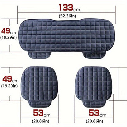 Plush Plaid Car Seat Cushion Protector 3-Piece Set – Thick Warm Memory Foam Pad, Non-Slip Breathable Universal Fit, Hand Washable Lightweight Car Seat Cover for 2 Front + 1 Back Seat, All Seasons