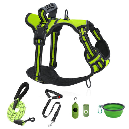Ensemble harnais anti-traction et laisse 6-en-1 pour chien – Gilet réfléchissant en tissu Oxford sans étranglement avec double attache de laisse et poignée de contrôle facile pour chiens petits, moyens et grands, 5 couleurs, du XS au XL