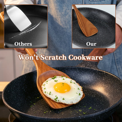 Ensemble d'ustensiles de cuisine en bois 3/5/7 pièces, cuillères, spatules, spurtle, louche et spatule à wok en bois naturel avec poignées ergonomiques, outils de cuisine robustes, résistants à la chaleur et sans danger pour les revêtements antiadhésifs