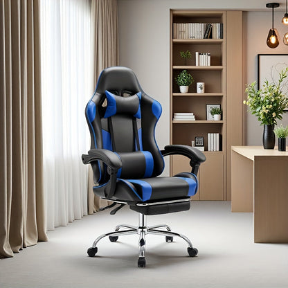Chaise de gaming ergonomique avec repose-pieds et soutien lombaire – Fauteuil d'ordinateur esport style course, accoudoirs fixes, dossier inclinable réglable, chaise de bureau pour adultes