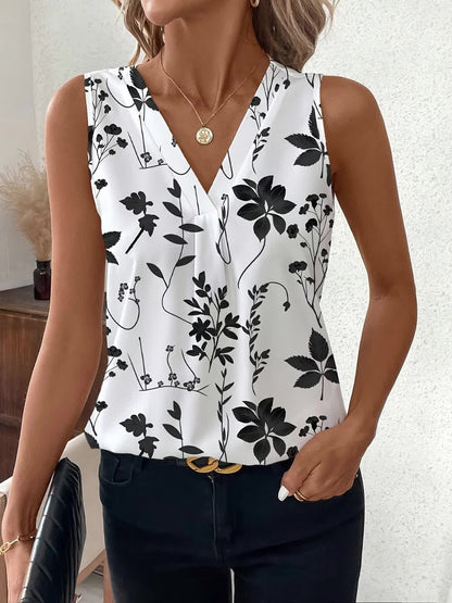 Gilet élégant sans manches à imprimé floral pour femme - Débardeur chic et décontracté, chemisier bohème d'été, haut léger tendance pour femme, nouveauté
