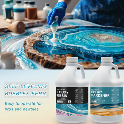 Kit de résine époxy transparente en 2 parties, haute brillance, pour moulage, revêtement, plans de travail, tables, art en résine, bijoux DIY et artisanat, avec pompes, de 16 oz à 2 gallons
