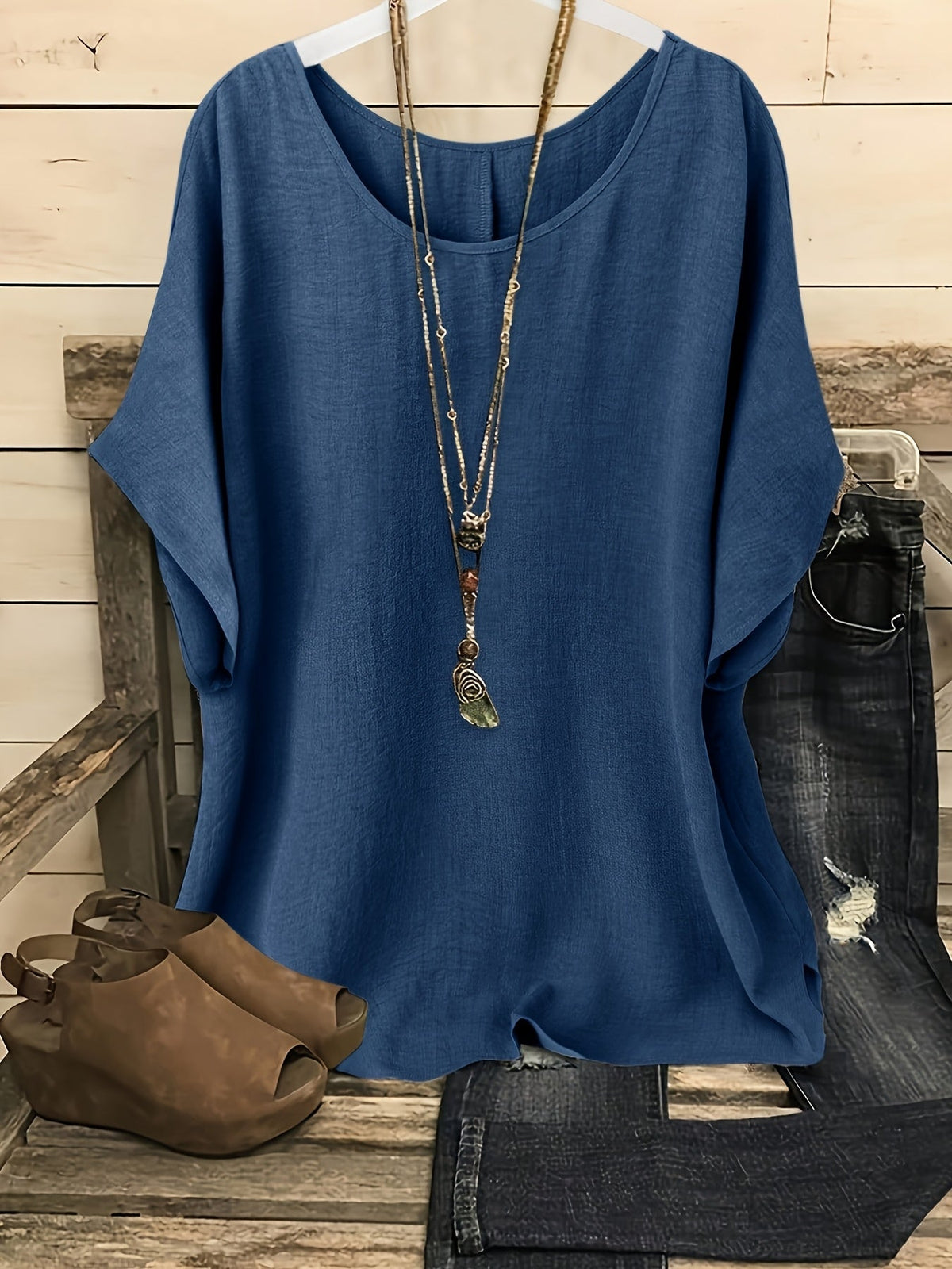Haut de plage ample et brillant pour femme – T-shirt de vacances à manches courtes et col rond, couleur unie, pour sorties estivales décontractées