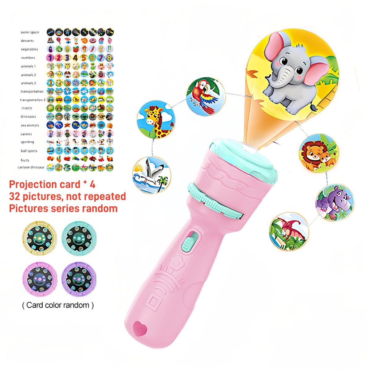 Jouet de projection pour enfants avec 4 cartes et 24 motifs : légumes, chiffres, animaux, jouet éducatif STEM pour l'apprentissage des tout-petits, cadeau d'anniversaire, jeu de société en famille – Couleur aléatoire