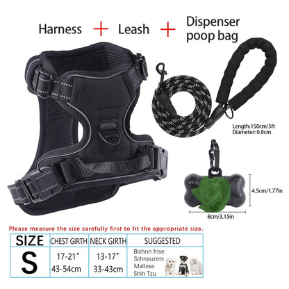 Ensemble harnais et laisse pour chien 4 pièces, gilet réfléchissant en Oxford anti-traction et anti-étranglement avec laisse, distributeur de sacs à déjections et poignée de contrôle facile, pour chiens moyens et grands, dressage et promenade en extérieur