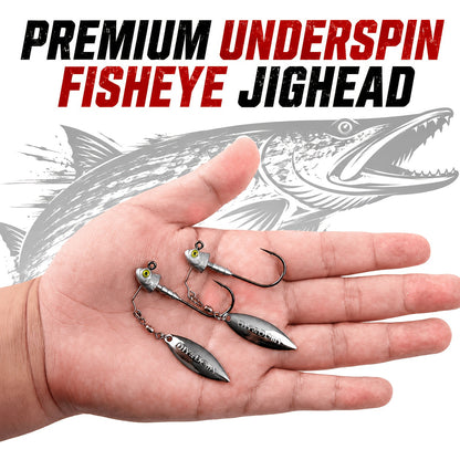 Underspin Jig Heads 6-Pack with 100% Brass Blade (Never Rust) - Bass & Saltwater Fishing Lures - 3/16oz 1/4oz 3/8oz 1/2oz Sizes Included