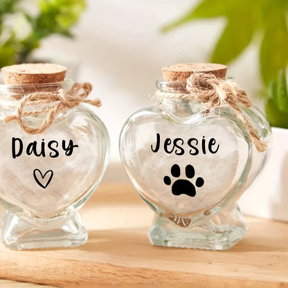 Bocal souvenir personnalisé pour animal de compagnie – Urne en forme de cœur pour poils et fourrure – Cadeau de deuil pour chien ou chat, urne commémorative pour animaux bien-aimés