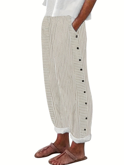 Pantalon droit décontracté à rayures pour femme – Style western classique, pantalon printemps-été avec poches pour un look quotidien ou chic décontracté