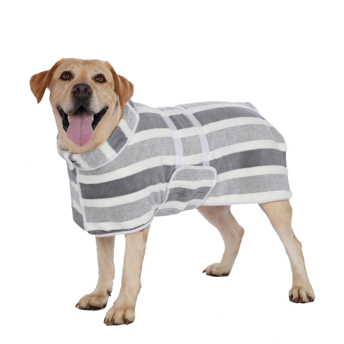 Dog Bathrobe Quick-Dry Super Absorbent Striped Pet Drying Towel Robe – Adjustable Belly Band, Ultra-Soft Microfiber Bath Wrap for Small, Medium & Large Dogs, Multiple Colors, Home & Post-Bath Use