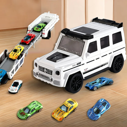 Circuit de voitures transformable avec 3 mini-véhicules - Lanceur de voiture à inertie pliable tout-terrain, ensemble de jouets éducatifs STEM pour garçons et enfants de 3 ans et plus, cadeau d'anniversaire ou de Noël (blanc ou bleu)
