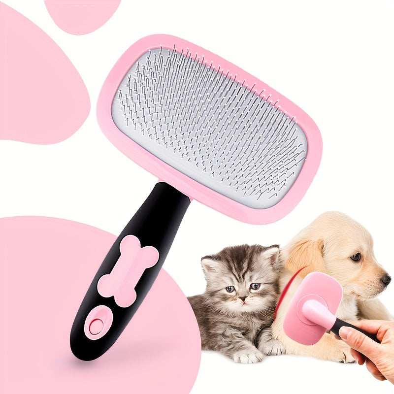 Peigne de toilettage pour animaux avec picots de massage - Brosse démêlante en acier inoxydable pour chiens et chats, élimine les nœuds et les poils morts, massage doux du cuir chevelu, grande taille (rose ou bleu)