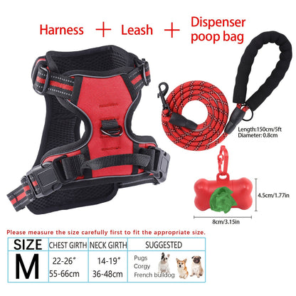 Ensemble harnais et laisse pour chien 4 pièces, gilet réfléchissant en Oxford anti-traction et anti-étranglement avec laisse, distributeur de sacs à déjections et poignée de contrôle facile, pour chiens moyens et grands, dressage et promenade en extérieur