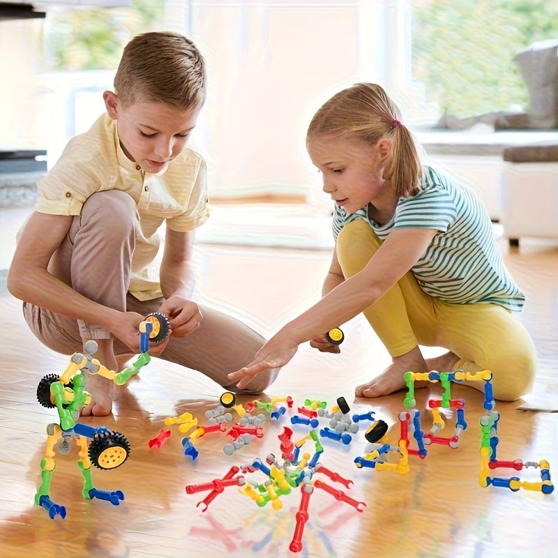 83 pièces Jeu de construction éducatif STEM pour enfants - Ensemble de construction créatif pour filles et garçons de 3 ans et plus, couleurs aléatoires, développe les compétences en ingénierie et en perception spatiale, cadeau de Noël ou d'anniversaire
