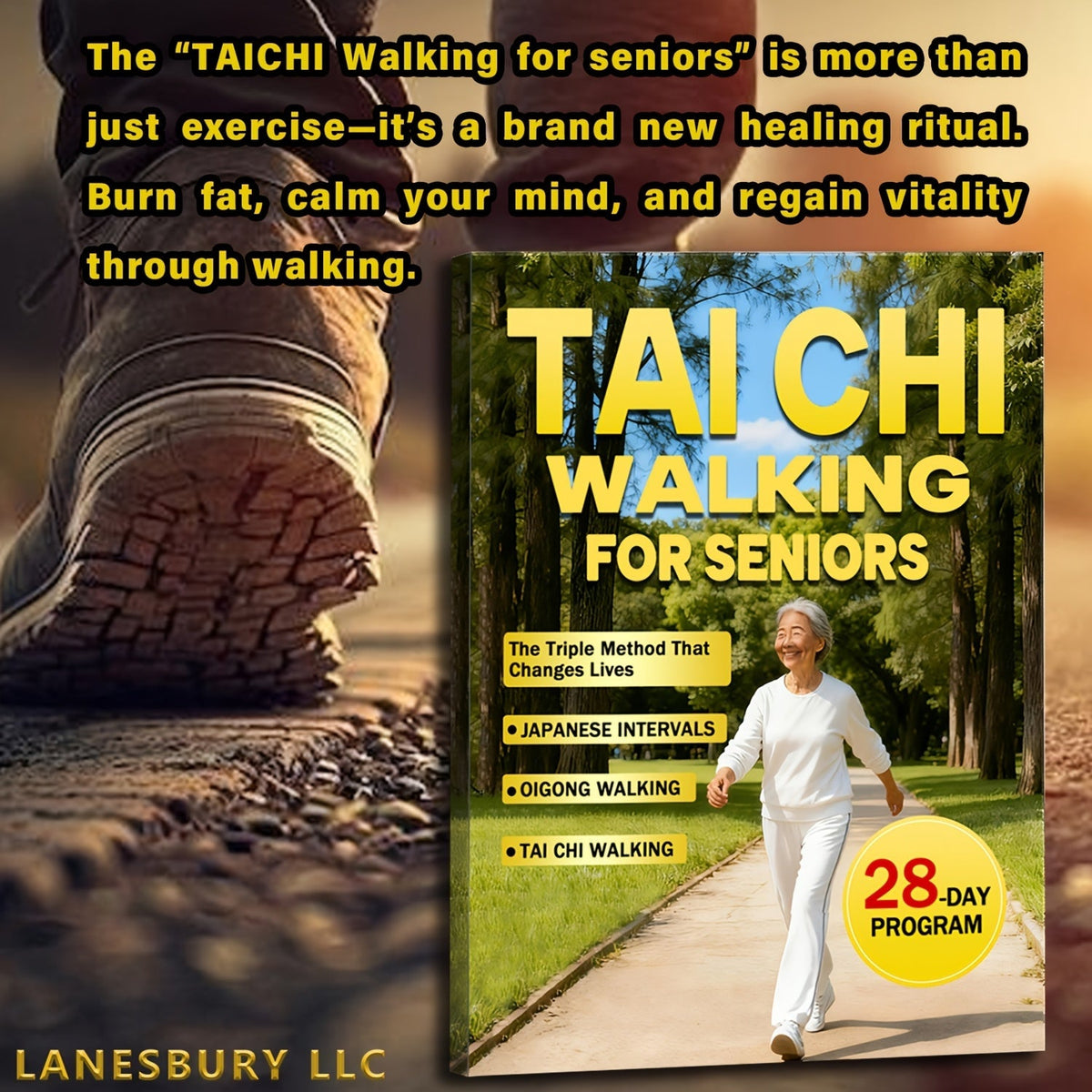 Marche Tai Chi pour les seniors - Perte de poids sans effort et soins doux avec la méthode triple sur 28 jours, intervalles japonais et marche Qigong, guide de fitness à faible impact pour les adultes âgés