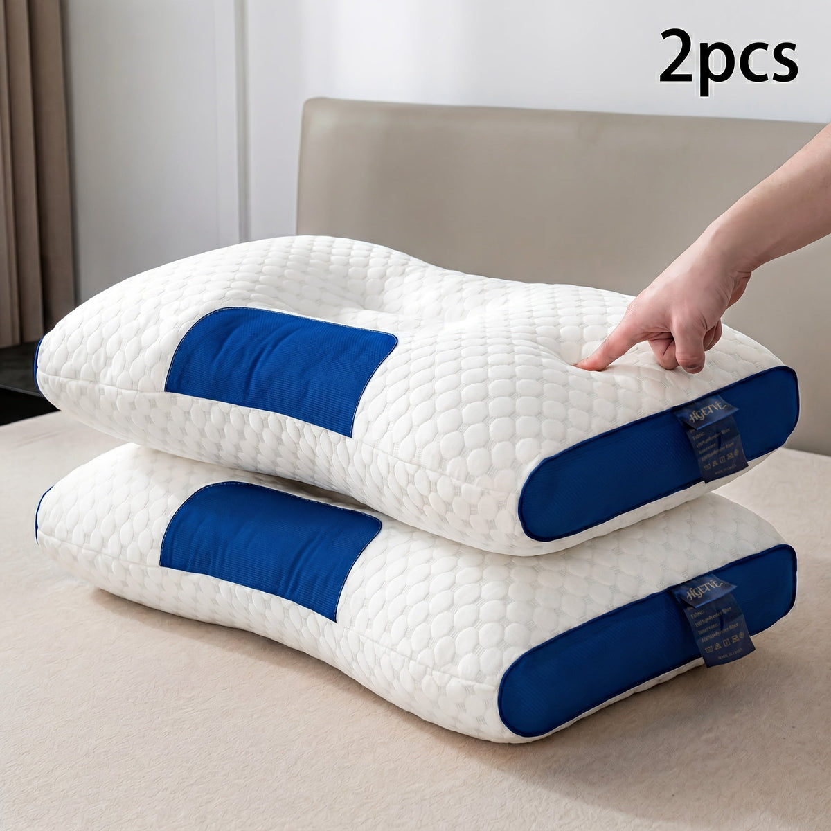 Lot de 2 oreillers cervicaux ergonomiques – Oreiller de soutien cervical en tissu respirant avec taie d'oreiller amovible à fermeture éclair, soulage la pression des épaules et du cou, disponible en 5 couleurs pour la maison et le bureau