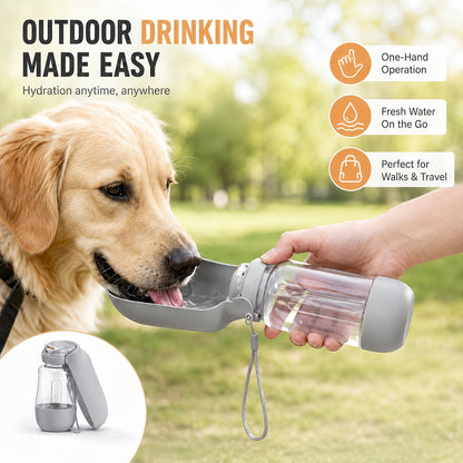 Gourde de voyage 2-en-1 pour chien avec dragonne – Compartiments de 520 ml pour l'eau et 150 g pour la nourriture, distributeur étanche avec gamelle pliable pour randonnée et voyage, 4 couleurs