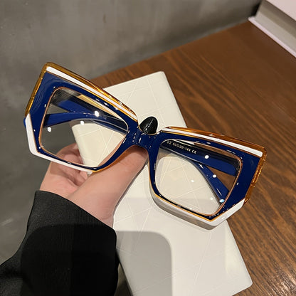 Lunettes d'ordinateur anti-lumière bleue œil de chat pour femmes – Monture color block légère et tendance, verres transparents en polycarbonate, lunettes mode avec étui pour la protection des yeux devant les écrans, cadeau de fête